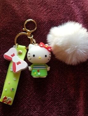 Hello Kitty Lime Green Dress Pom-Pom Keychain Charm